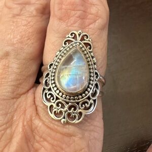 Rainbow Moonstone Silver Ring.